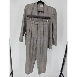 Vintage Fundamental Things Womens Sz M Pant Suit Set Gray Pink Plaid
